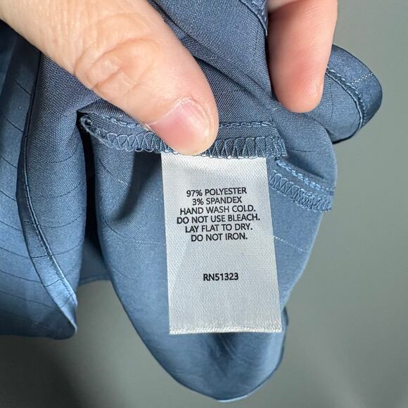 Halogen Blue Pinstripe Office Siren Satin Blouse - Size 2X - Women's Plus Size - Picture 5 of 6